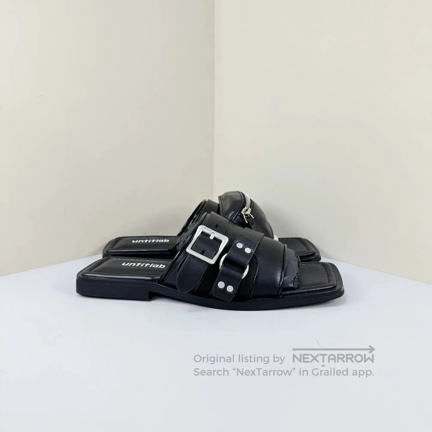 untitlab Untitlab Black Strappy Leather Square-Toe Slippers. Size US 7 / IT 37 - 4 Thumbnail