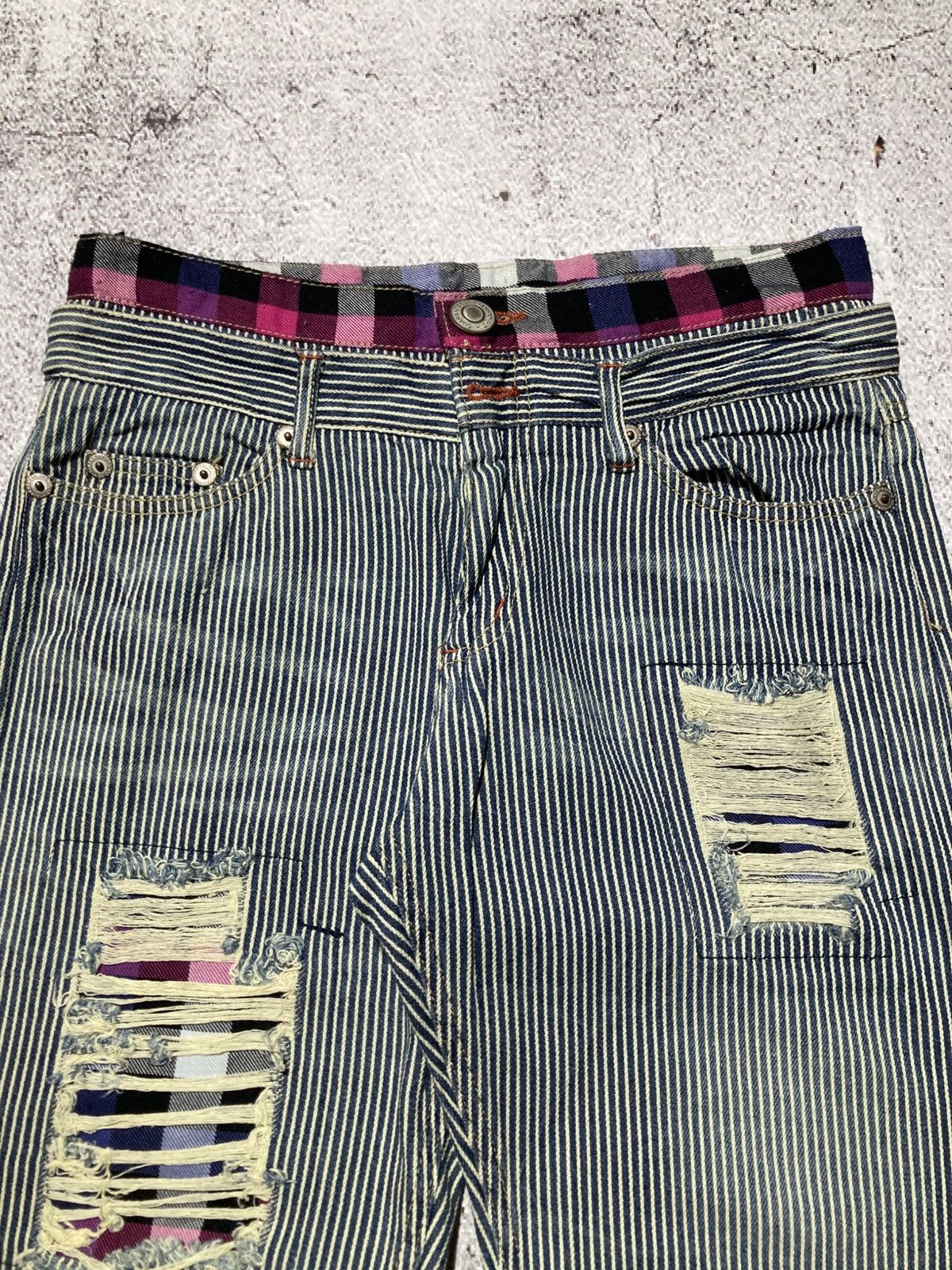 Japanese Brand 2000s Japanese Brand Double Waist Ripped Striped Pants Size US 29 - 9 Thumbnail