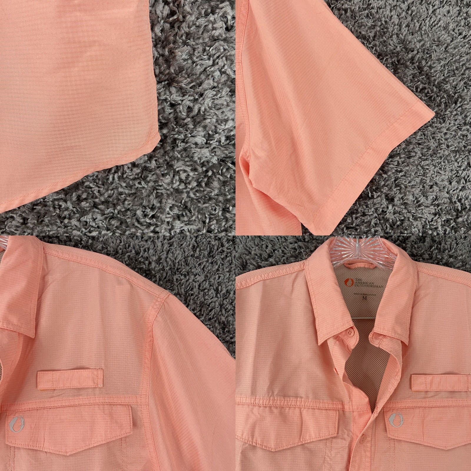 Pinko American Outdoorsman Mens Pink Salmon Button Up Short Sleeve Fishing Shirt M Size US 31 - 2 Thumbnail