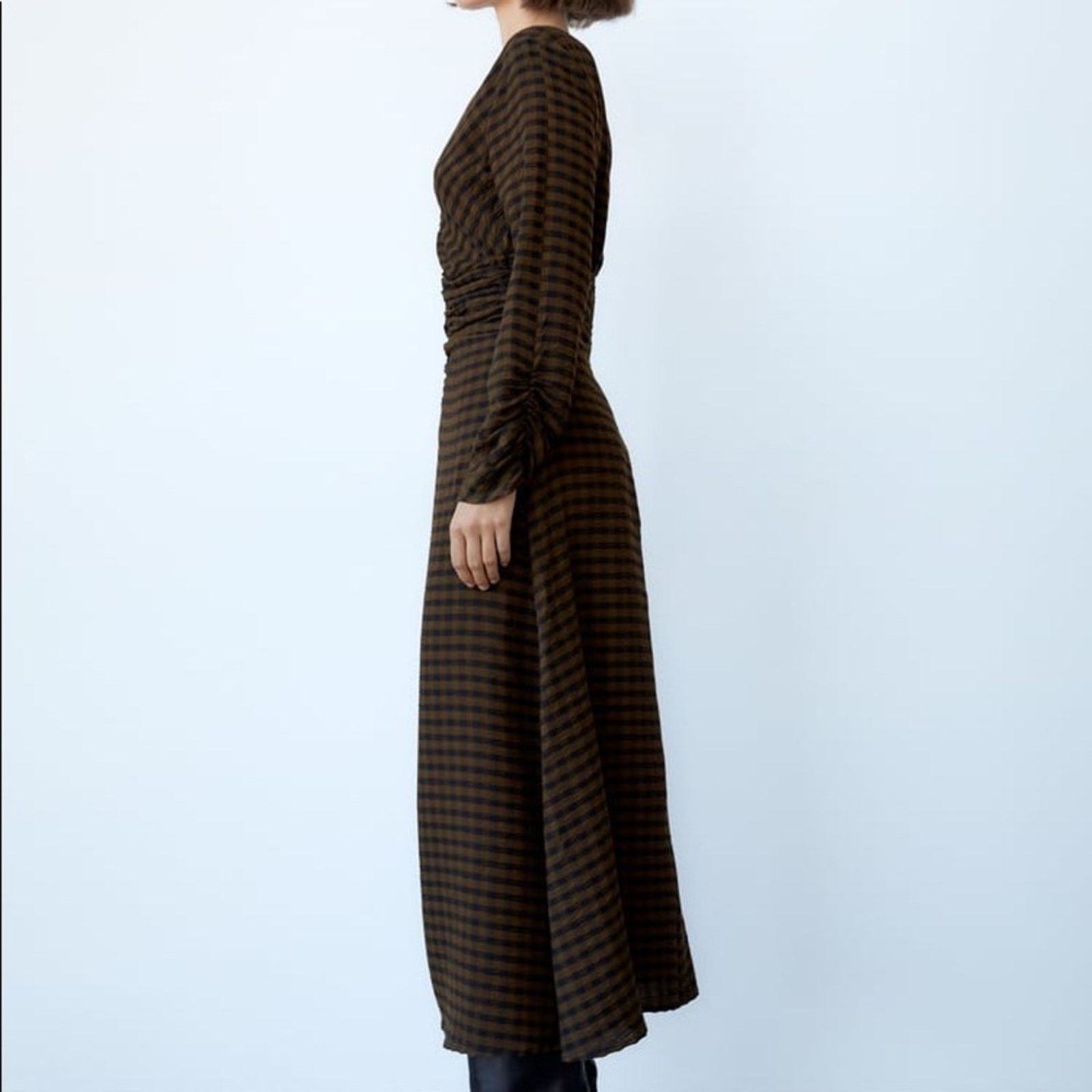 Zara ZARA DRAPED PLAID DRESS BLACK / GREEN Size XS / US 0-2 / IT 36-38 - 4 Thumbnail
