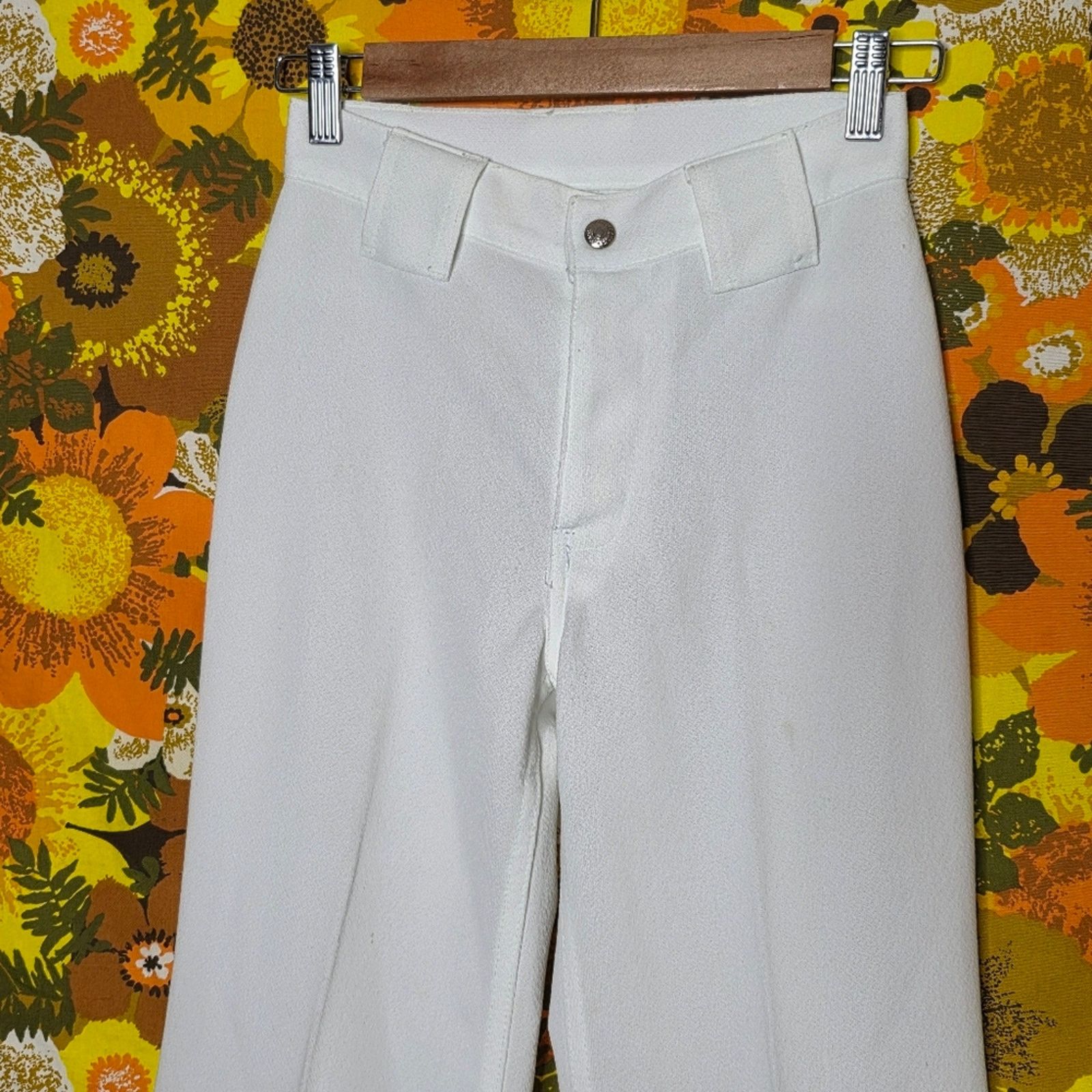 Levi's VTG 70s Levi’s White Bell Bottom Pants Big Flare Cuffed Size 24" / US 00 / IT 34 - 2 Thumbnail