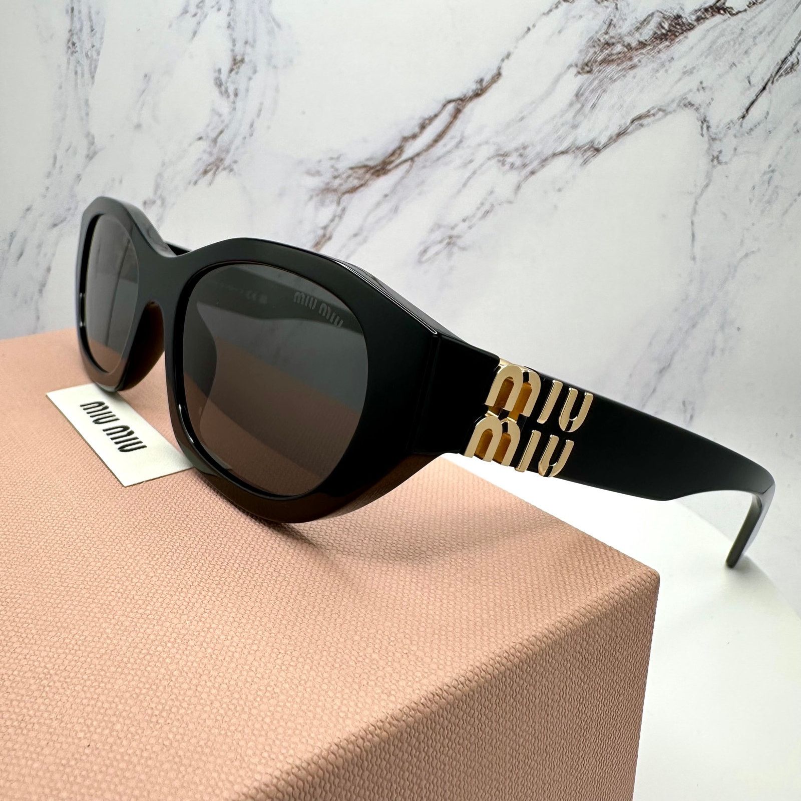 Miu Miu NEW MIU MIU Sunglasses Black Gold Rectangle Cat Eye Size ONE SIZE - 7 Thumbnail