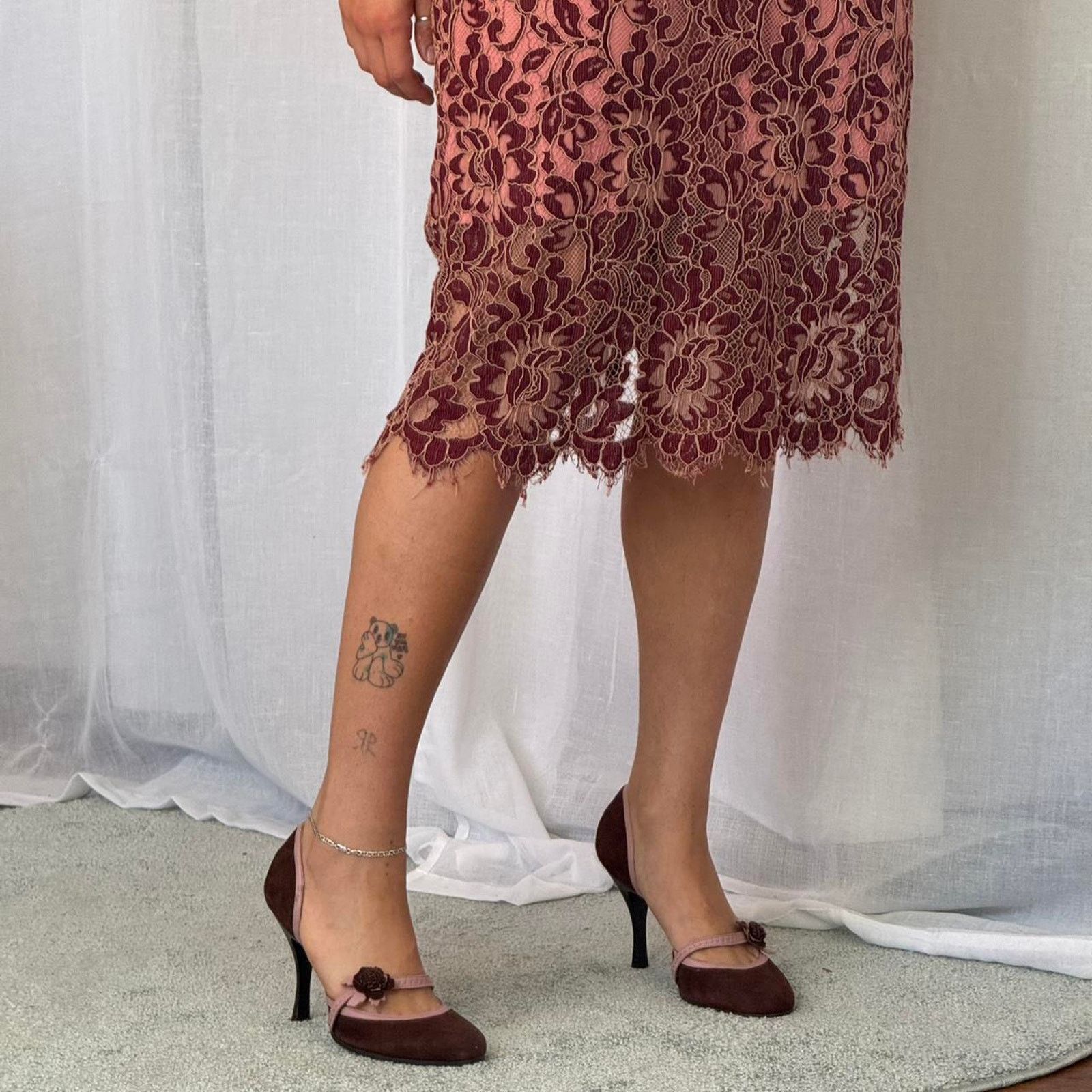 Other ✿ burgundy + blush lace midi dress ✿ Size L / US 10 / IT 46 - 3 Thumbnail