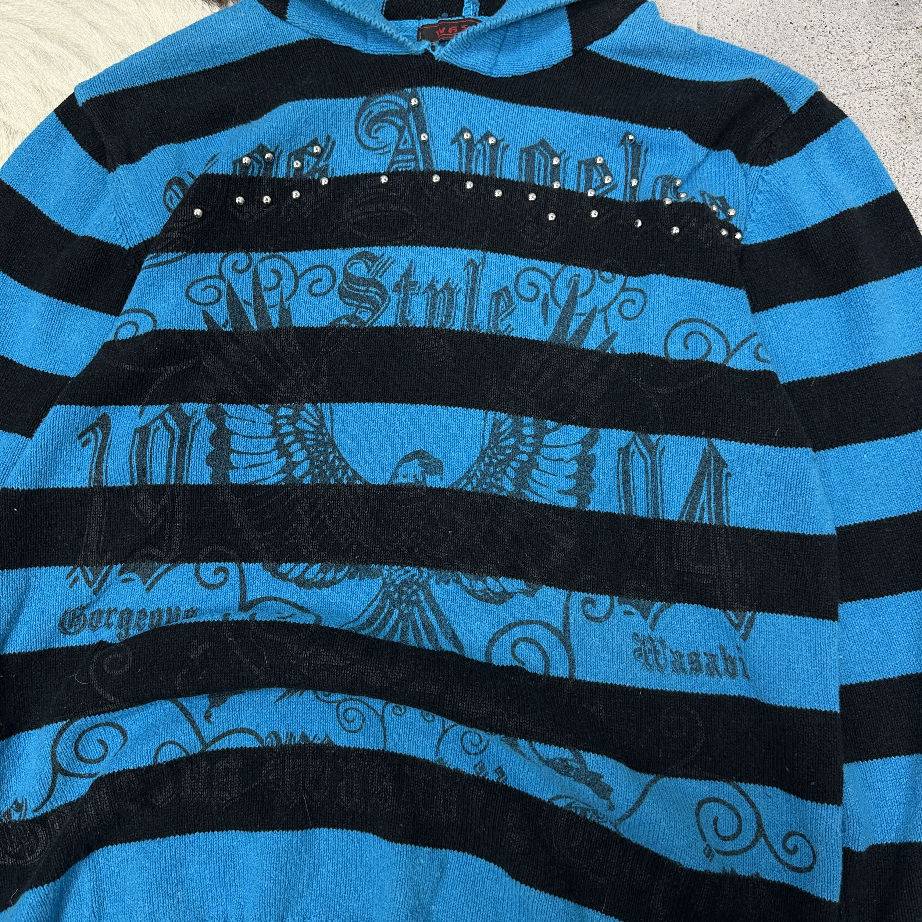 Vintage Vintage Rhinestones Stripped Hoodie Sweater Y2K Size S / US 4 / IT 40 - 3 Thumbnail