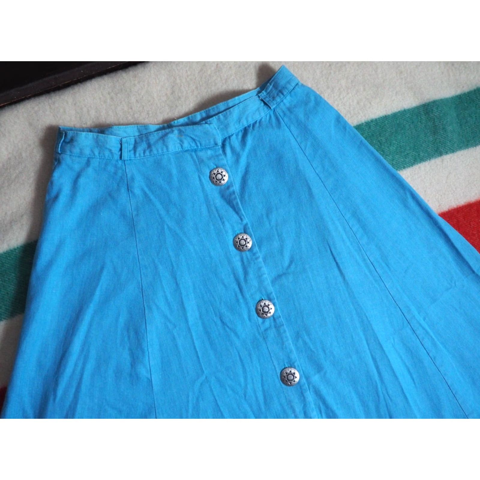 Vintage VTG 80s Miller Stockman Western Rodeo Blue 30W Concho Southwest Cowgirl Skirt Size 30" / US 8 / IT 44 - 2 Thumbnail