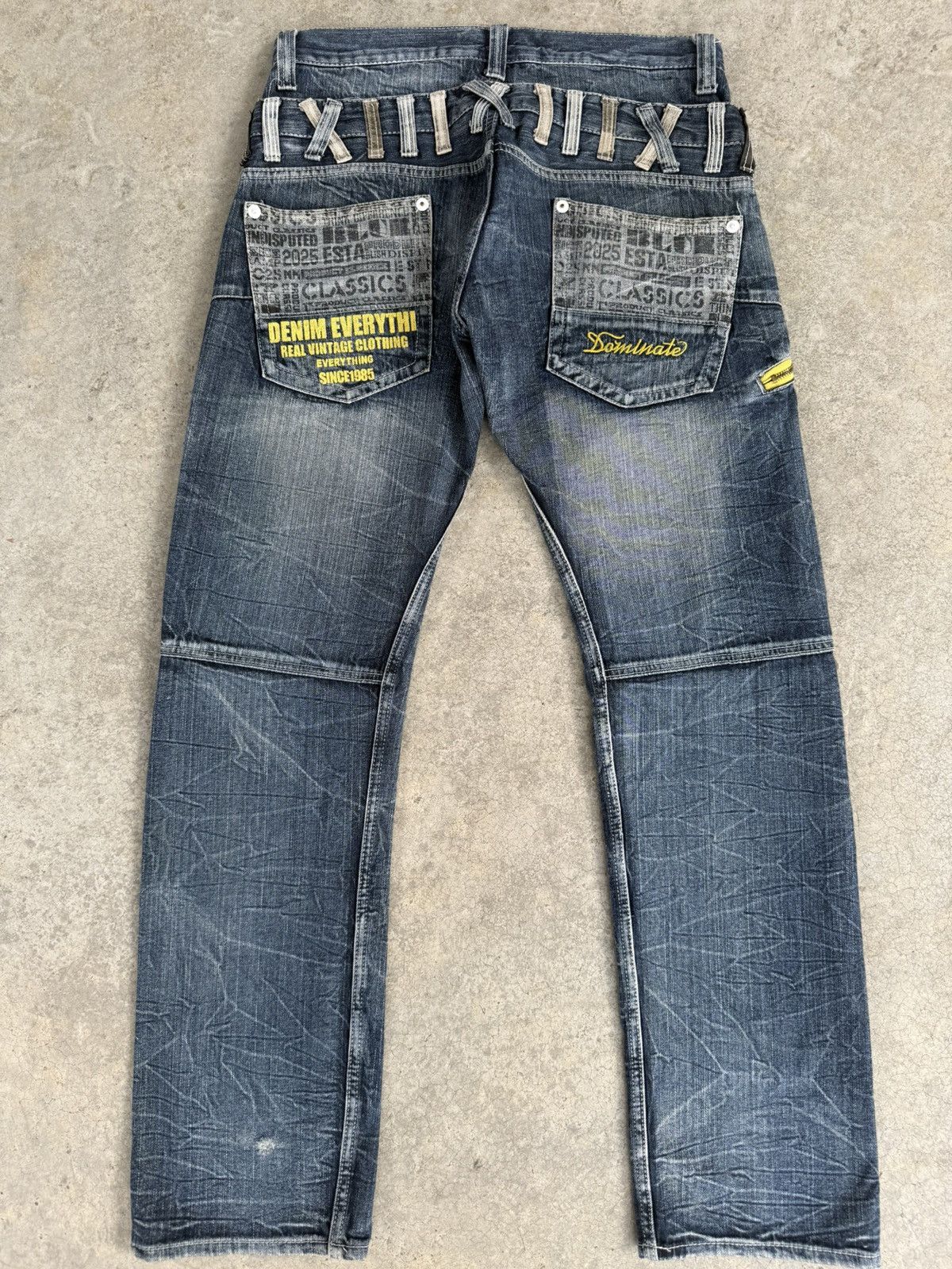 Japanese Brand Japanese Double Waist Dominate Embroidered Distressed Jeans Size US 33 - 1 Thumbnail