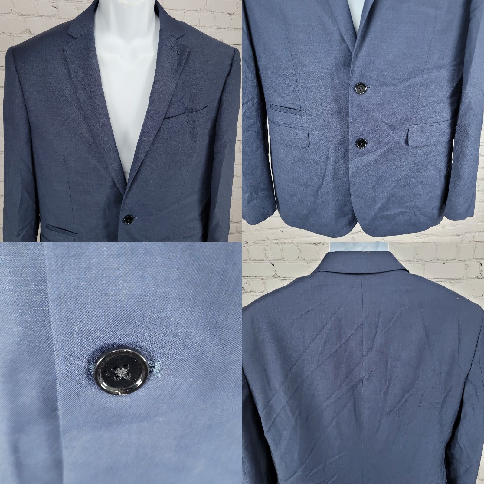 Express Express Photographer Navy Wool Blend Fitted 2 Button Notch Blazer Sport Coat 40R Men Regular Chest 42 in Blue Wool Polyester Nylon Dry Clean Only” Size 40R - 8 Thumbnail