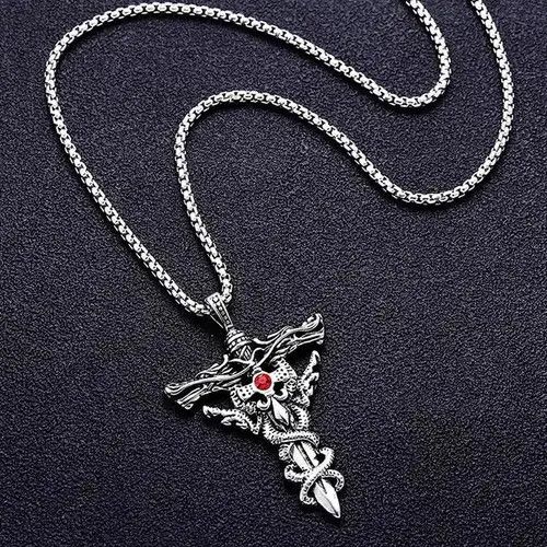 Other Y2k Double Dragon Sword Titanium Steel Necklace Size ONE SIZE - 1 Thumbnail
