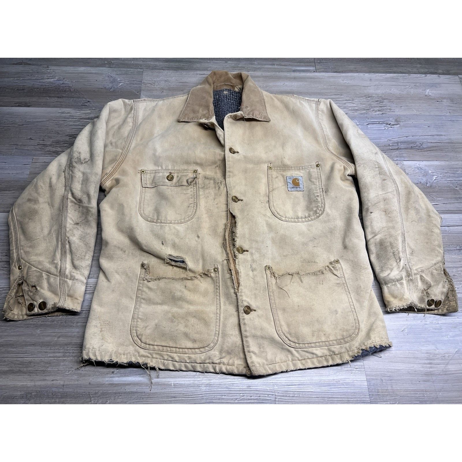 Vintage Carhartt Jacket Size XL Chore Blanket Lined Thrashed
