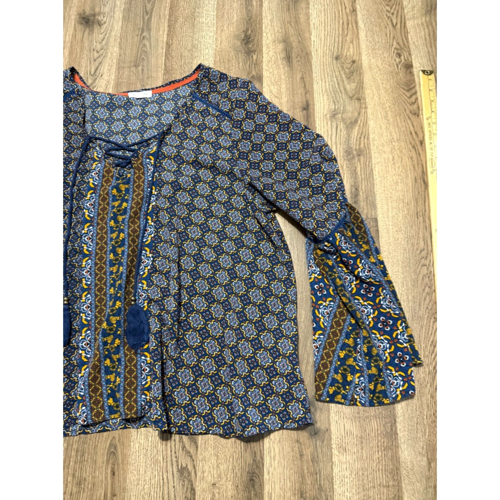 Vintage Skylar & Jade Blouse Women's Plus 2X Blue Red Yellow Printed Long Sleeve V-Neck Shirt Mens Womens Girls Bed? Size XXL / US 16-18 / IT 52-54 - 4 Thumbnail