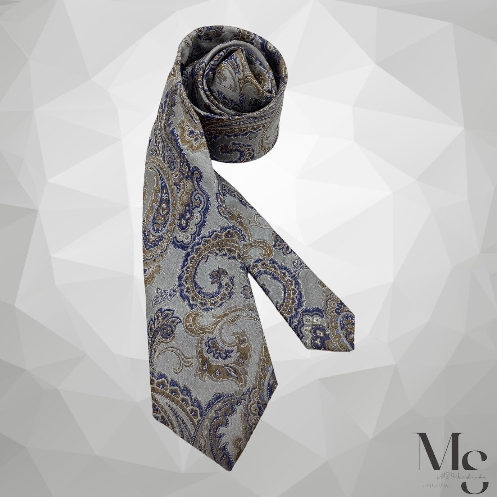 Eton ETON Gray Paisley Luxury Designer Silk Tie Made In Italy W: Size ONE SIZE - 1 Thumbnail