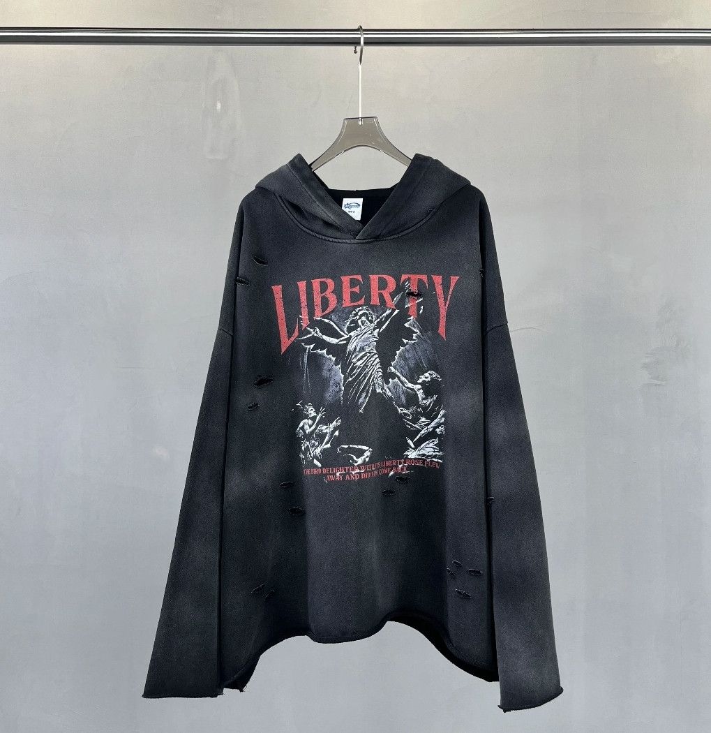Designer × Vintage Oversized Printed Hoodie Irregularly Perforated Frilled Y2K Size US XL / EU 56 / 4 - 1 Thumbnail