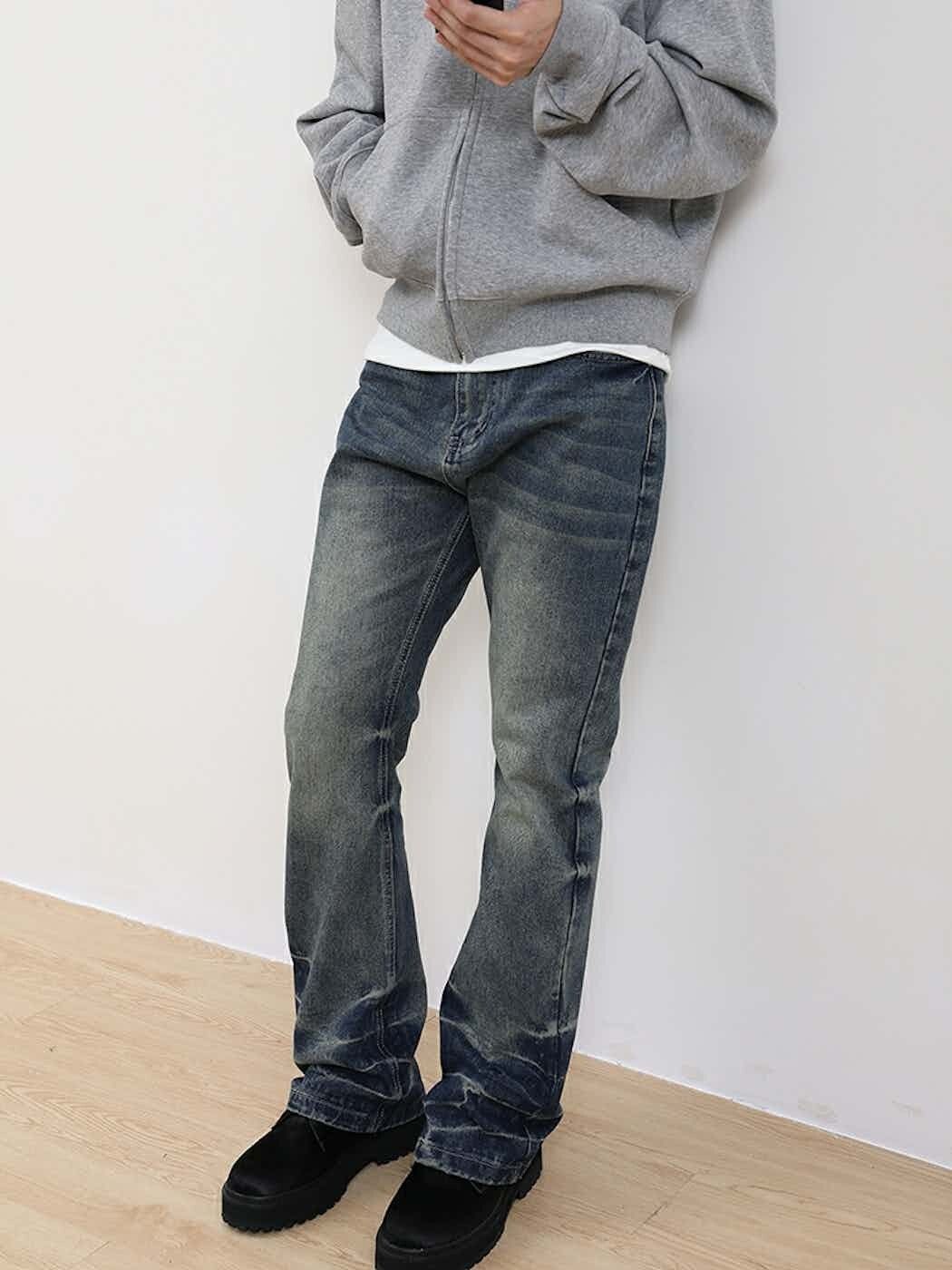 washed faded gradient punk flared yuppie jeans