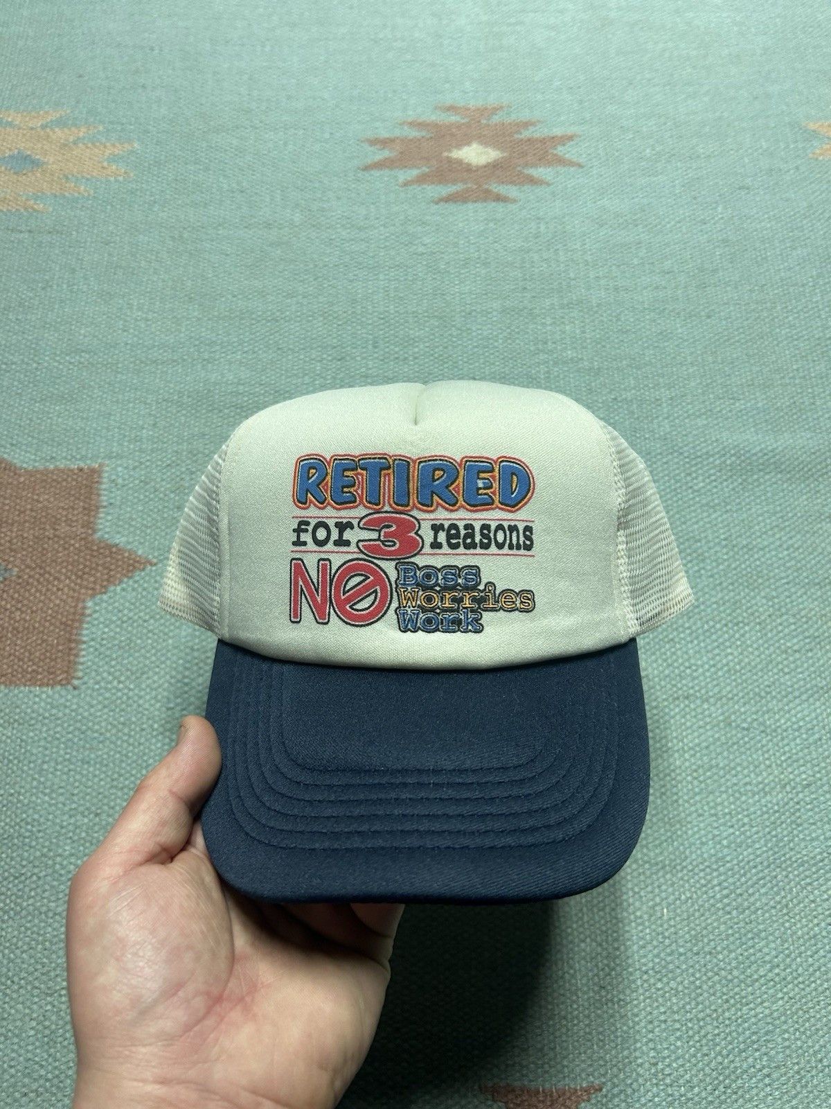 Vintage Vtg trucker hat retired 3 reasons no boss work worries NOS Size ONE SIZE - 2 Thumbnail