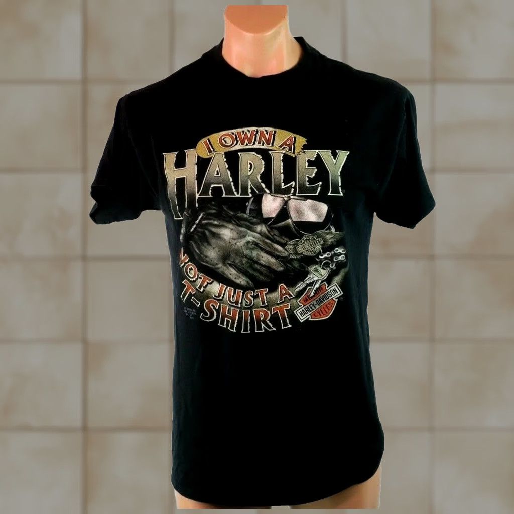 Vintage VTG 1990s "I OWN A HARLEY NOT JUST A T SHIRT" 3D EMBLEM Graphic Tee L Black Mens Size US L / EU 52-54 / 3 - 1 Thumbnail