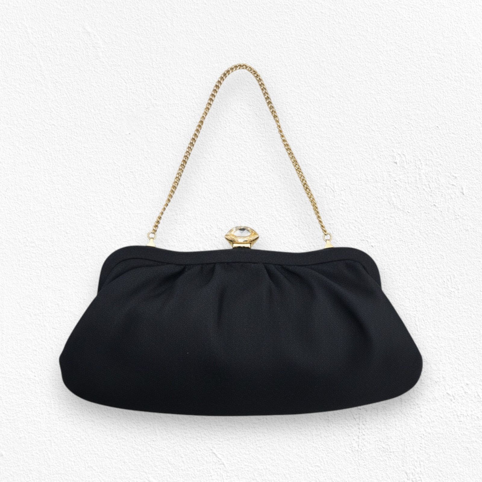 Vintage 1960s Black Evening Bag Gold Clasp Chain Handle Size ONE SIZE - 1 Thumbnail