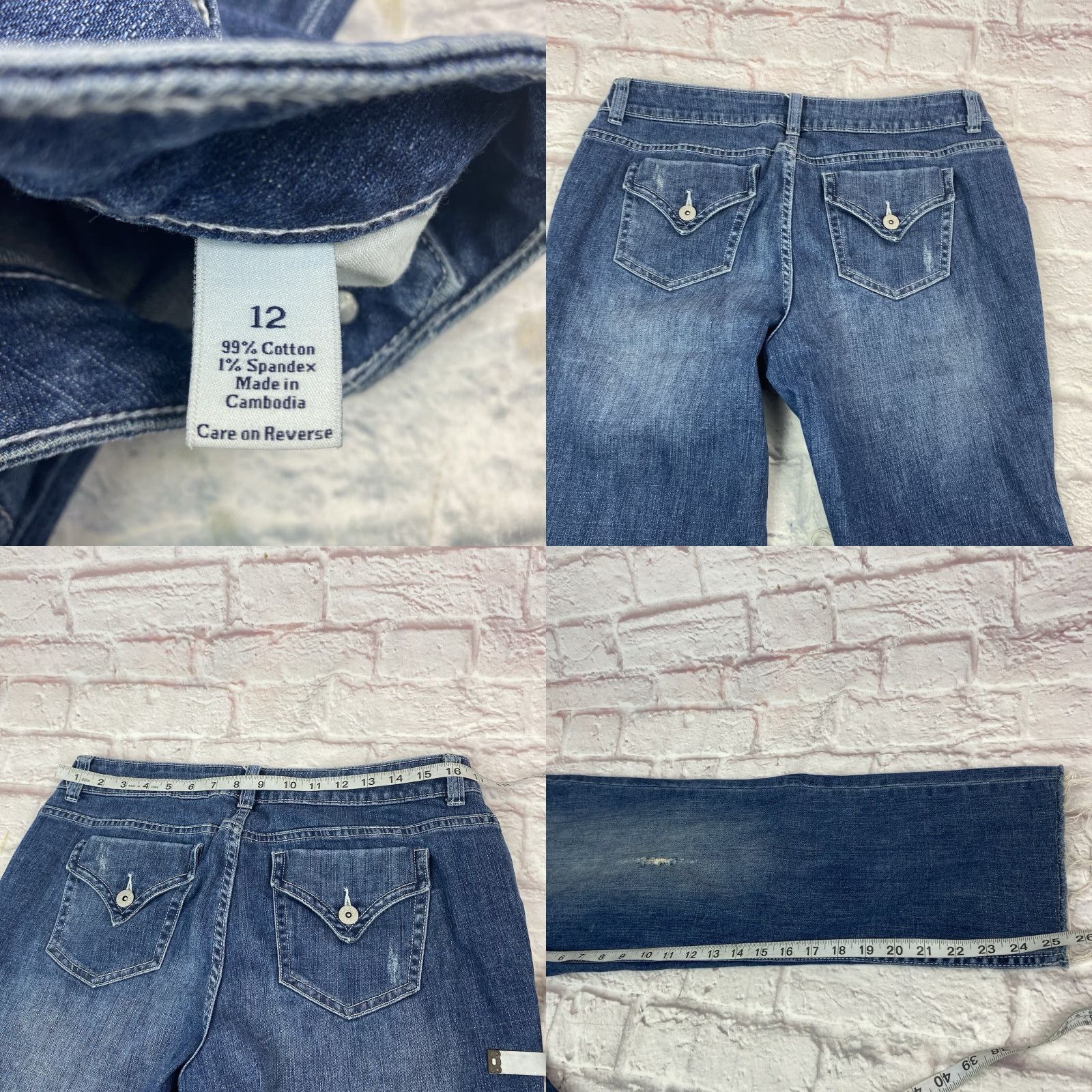 Vera Wang Vera Wang Simply Vera Womens Jeans Straight Leg Distressed Mid Rise Crop Size 12 Blue Denim 5-Pocket Mens Womens Size 34" / US 12 / IT 48 - 8 Thumbnail