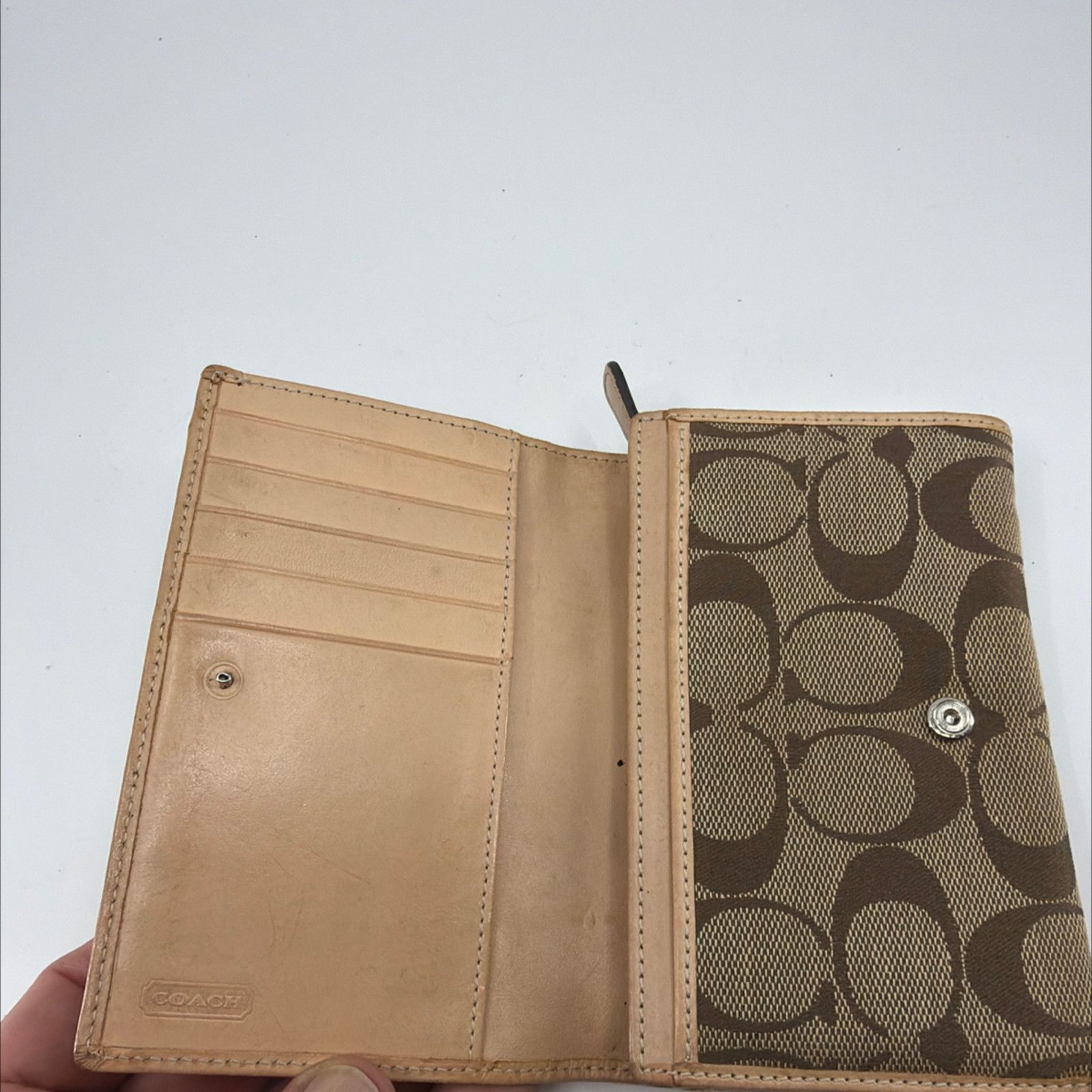 Coach Coach Signature C Flap BrownTan Coated Canvas Leather Wallet Size ONE SIZE - 4 Thumbnail