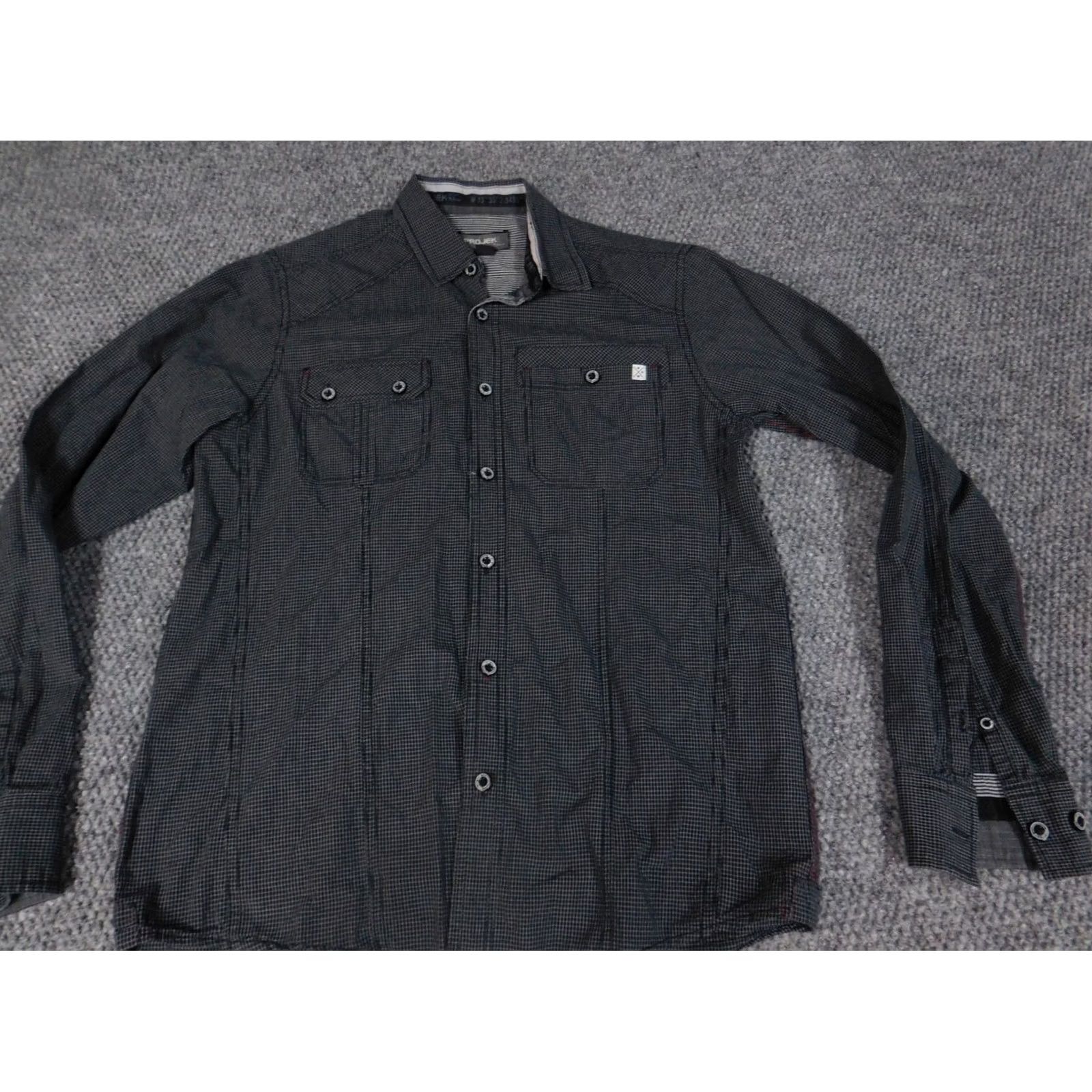 Vintage Projek Raw Mens Button-Up Shirt Small Gray Plaid Casual Regular Long Sleeve Knit Cotton Button-Down Collared Neckline Mens Size US S / EU 44-46 / 1 - 3 Thumbnail