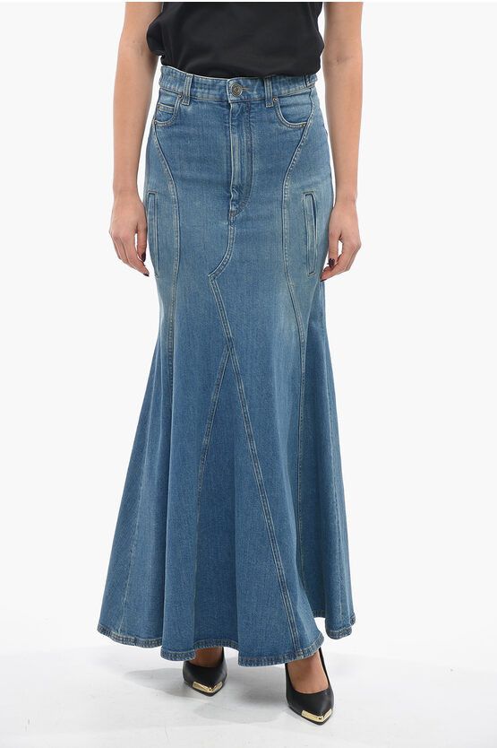 image of Burberry High-Waisted Flared Denim Skirt in Light Blue, Women's (Size Small)