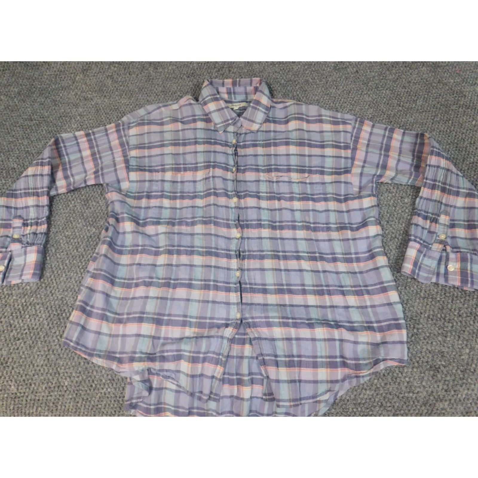 Madewell Madewell Womens Blouse Small Plaid Purple Button-Up Top Crew Neck Long Sleeve Casual Ruffle 100% Cotton Regular Women's Shirt Size S / US 4 / IT 40 - 2 Thumbnail