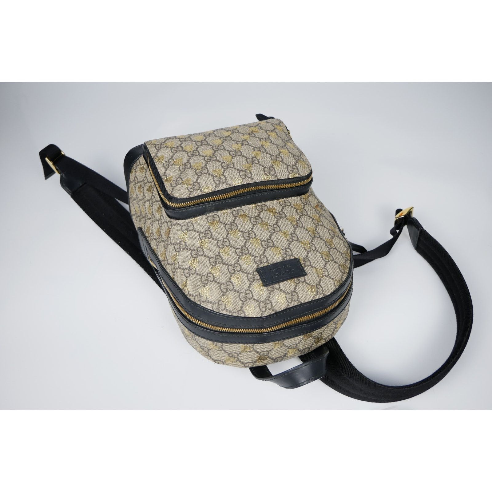 Gucci Gucci Beige GG Supreme Canvas Leather Bees Backpack Size ONE SIZE - 4 Thumbnail