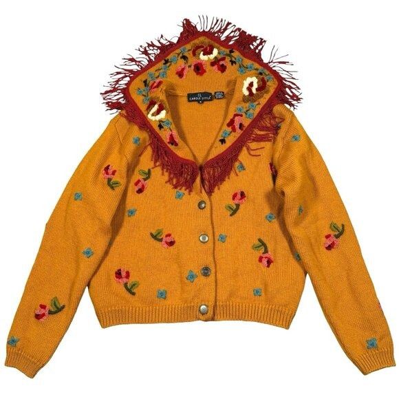 Vintage VINTAGE Carole Little 80% Wool M Cardigan Fringe Embroidered Size M / US 6-8 / IT 42-44 - 1 Thumbnail