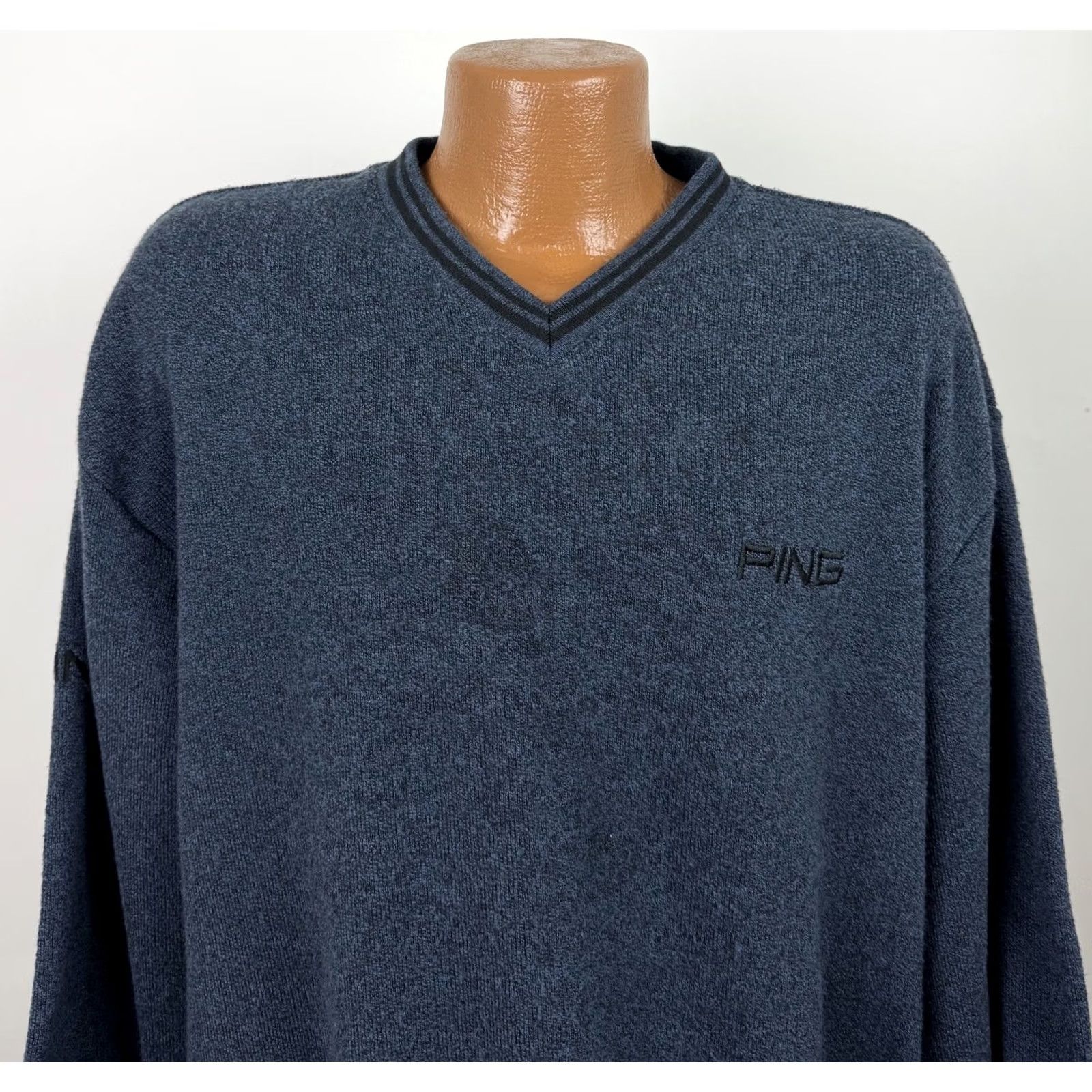 Vintage PING Fleece Sweatshirt Mens Large Navy Blue V-neck Golf Pullover Embroidered Dad (AS IS) Size US L / EU 52-54 / 3 - 2 Thumbnail