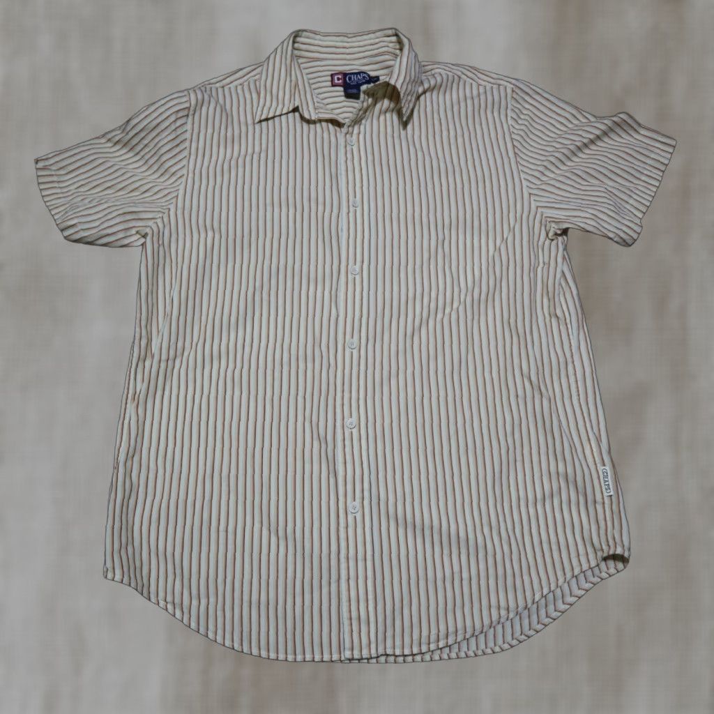 Chaps Chaps Shirt Mens L Cotton Short Sleeve Button-Down Striped Brown Cream Plaid Pattern 90s Style Size US L / EU 52-54 / 3 - 1 Thumbnail