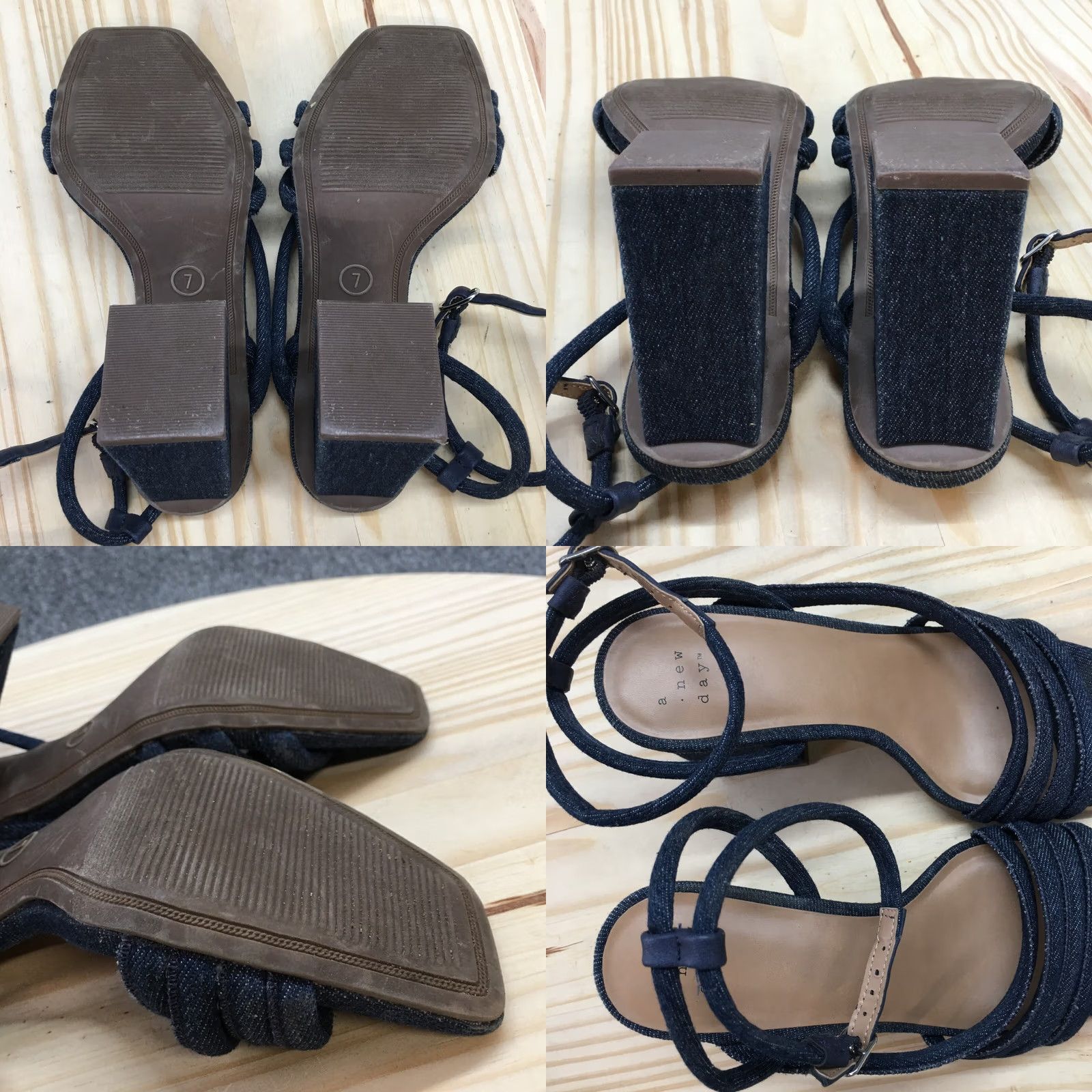 Vintage A New Day Sandals Womens 7 Katana Gladiator Blue Denim Ankle Strap Block Heels Size US 7 / IT 37 - 8 Thumbnail