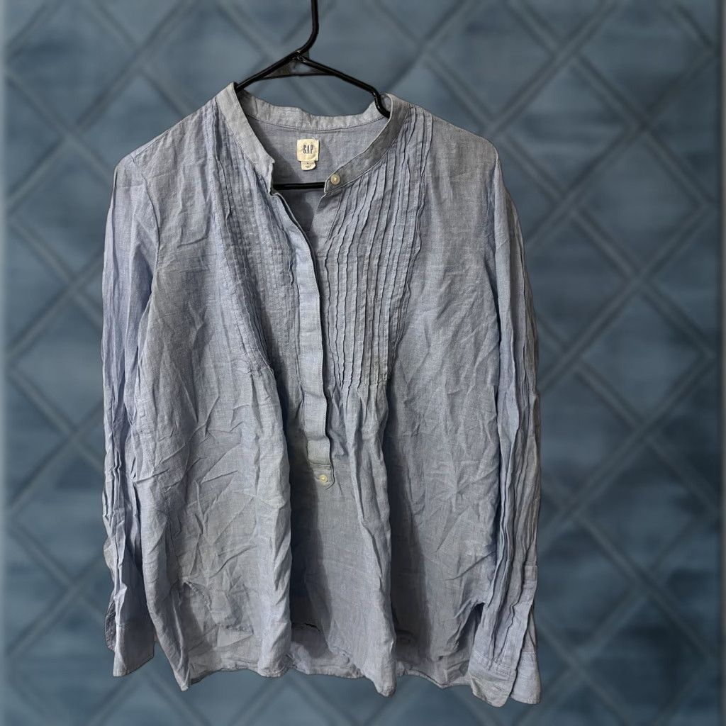 Gap GAP Blouse Womens L Blue Chambray Long Sleeve Peasant Top Size L / US 10 / IT 46 - 1 Thumbnail