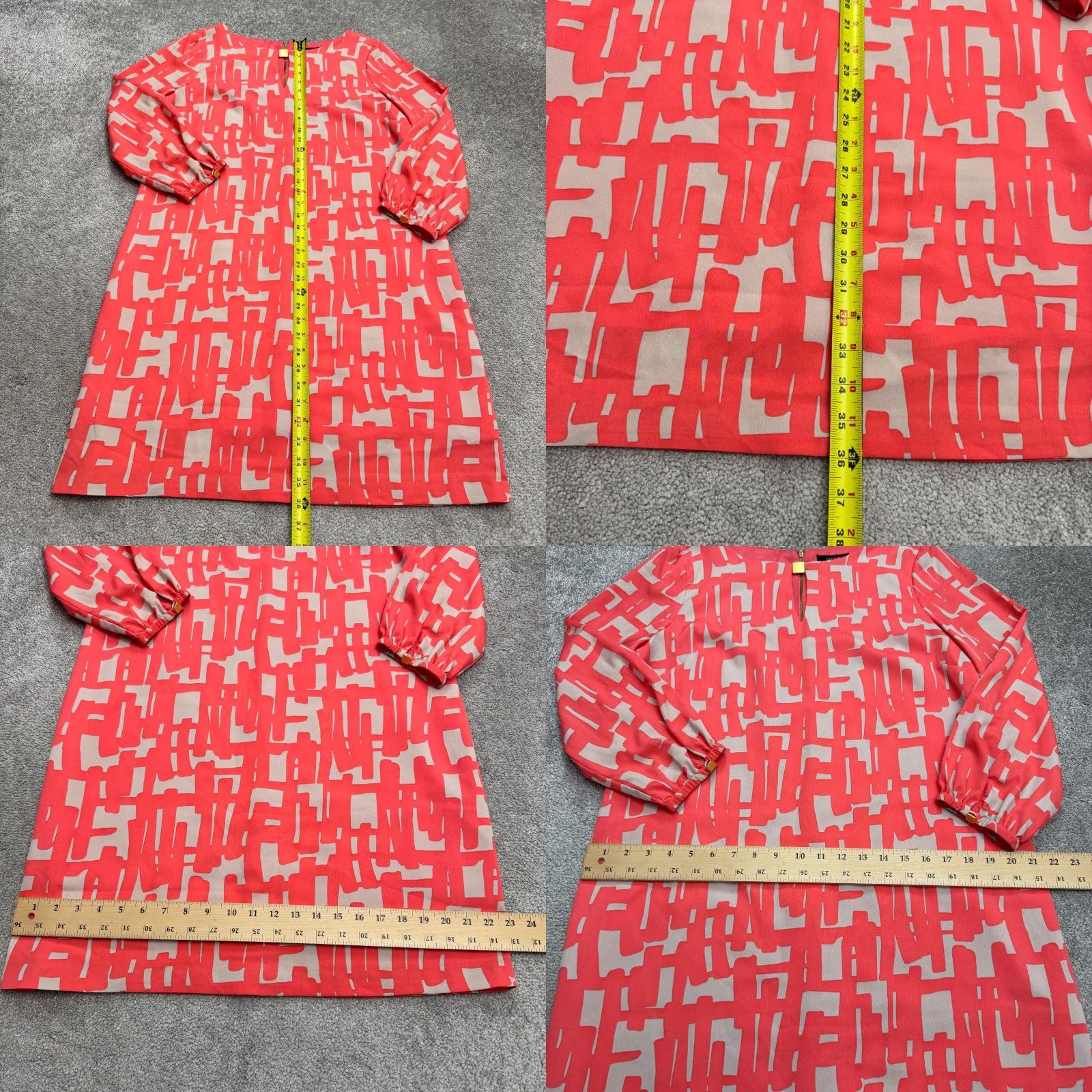 Vintage Tahari Geometric Midi Shift Dress Womens 10 Coral Pink Keyhole Zip Size L / US 10 / IT 46 - 9 Thumbnail