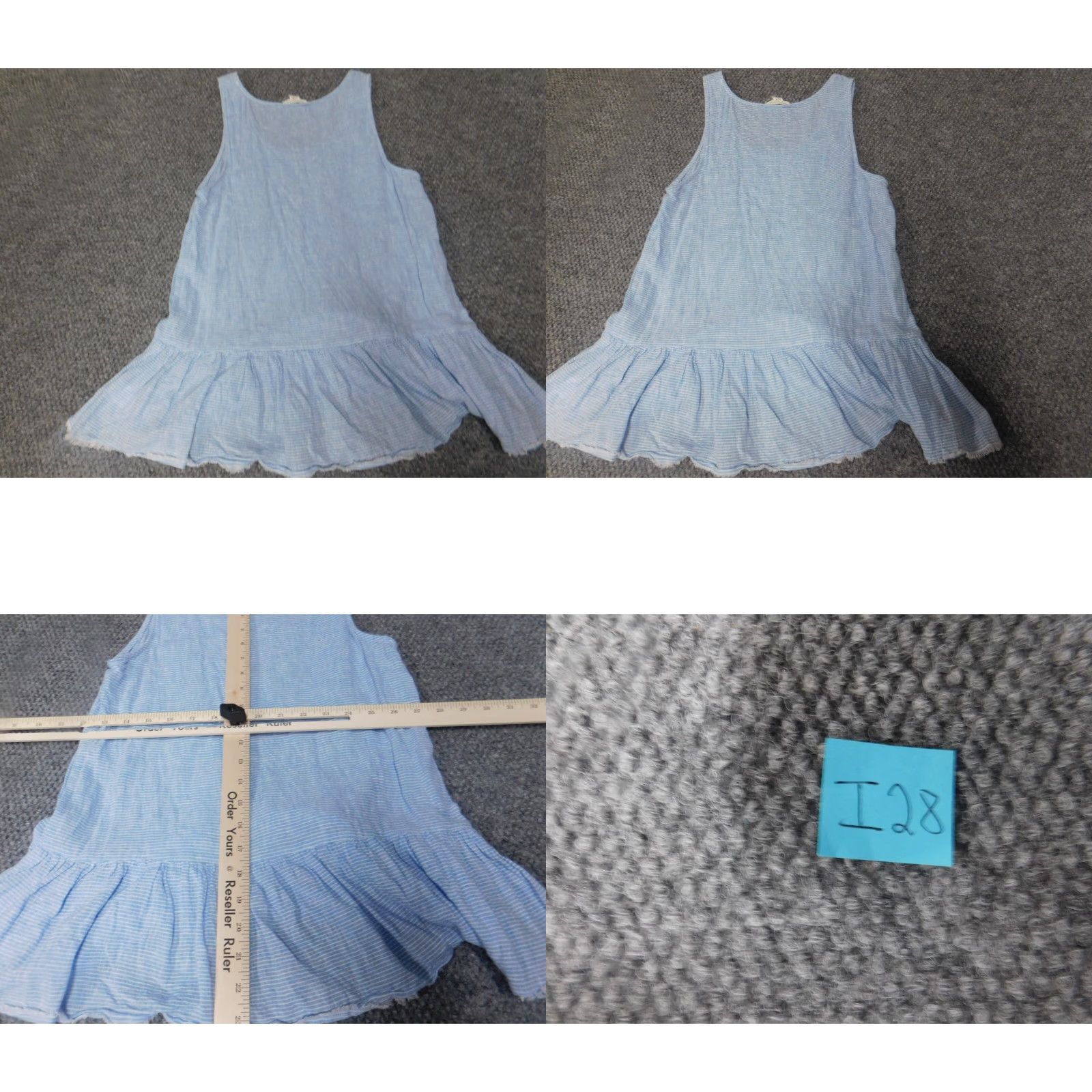 Vintage Beach Lunch Lounge Womens Blouse S Blue Cap Sleeve Round Neck Linen Knit Ruffle Peplum Top Casual Regular Din Size S / US 4 / IT 40 - 8 Thumbnail