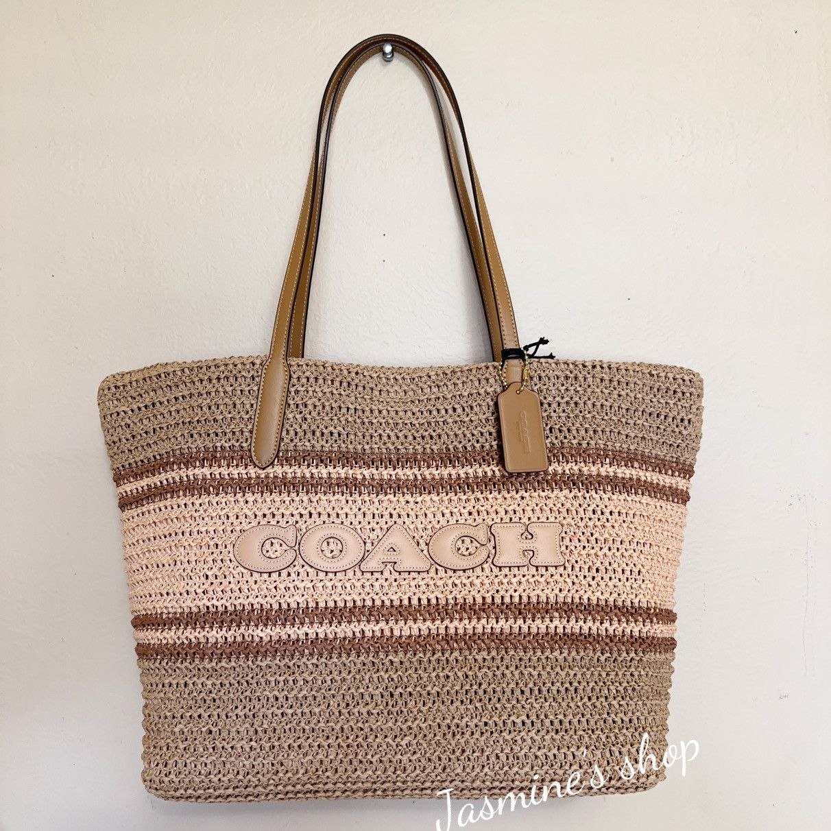Coach NWT COACH Straw and smooth leather City Tote Bag CBG87 Size ONE SIZE - 1 Thumbnail