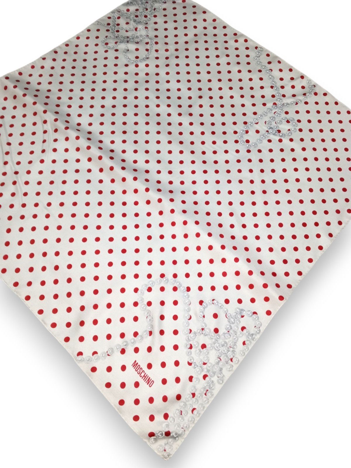 Moschino MOSCHINO PARIS Red Polka Dots White Pearls Beads Silk Scarf Size ONE SIZE - 3 Thumbnail
