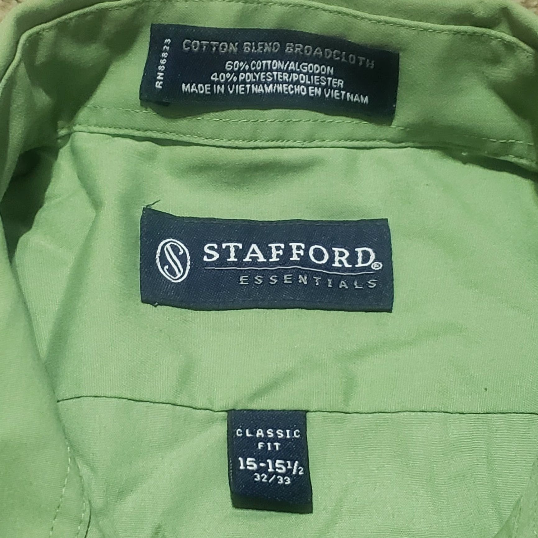 Stafford Stafford Shirt Adult Men 15.5 Green Long Sleeve Button-Up Collared Cotton All Seasons 15.5 Size US L / EU 52-54 / 3 - 3 Thumbnail