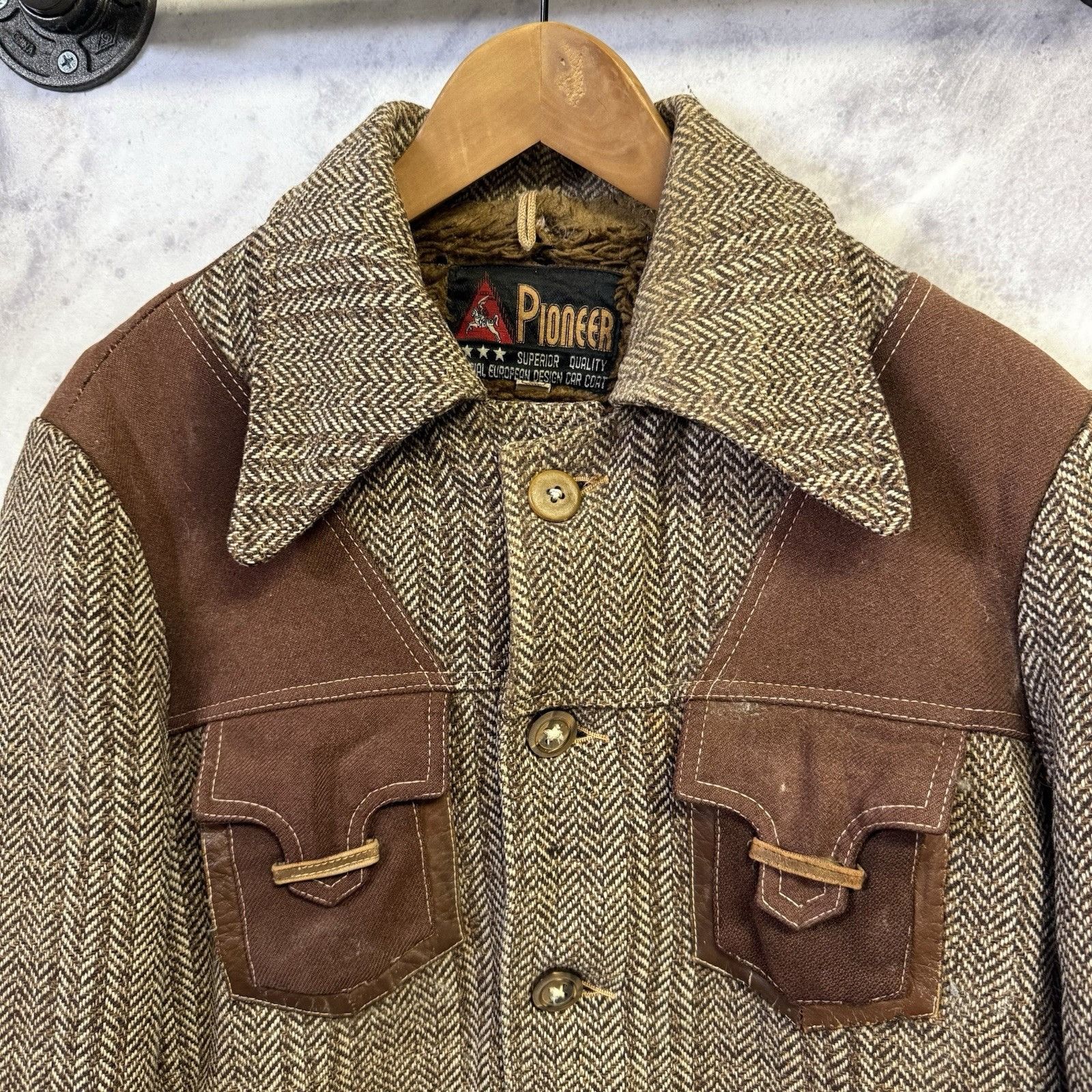 Vintage VTG 70s Pioneer Jacket Western Boho Cowboy Herringbone Wool Size US L / EU 52-54 / 3 - 2 Thumbnail