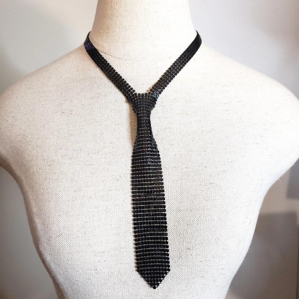 Designer Tie Black Metal Necklace Costume Size ONE SIZE - 1 Thumbnail
