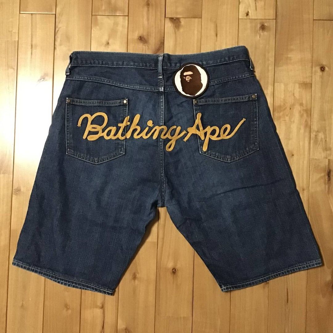 Bape BAPE Logo Embroidered Denim Shorts a bathing ape ★size L Size US 34 / EU 50 - 1 Thumbnail