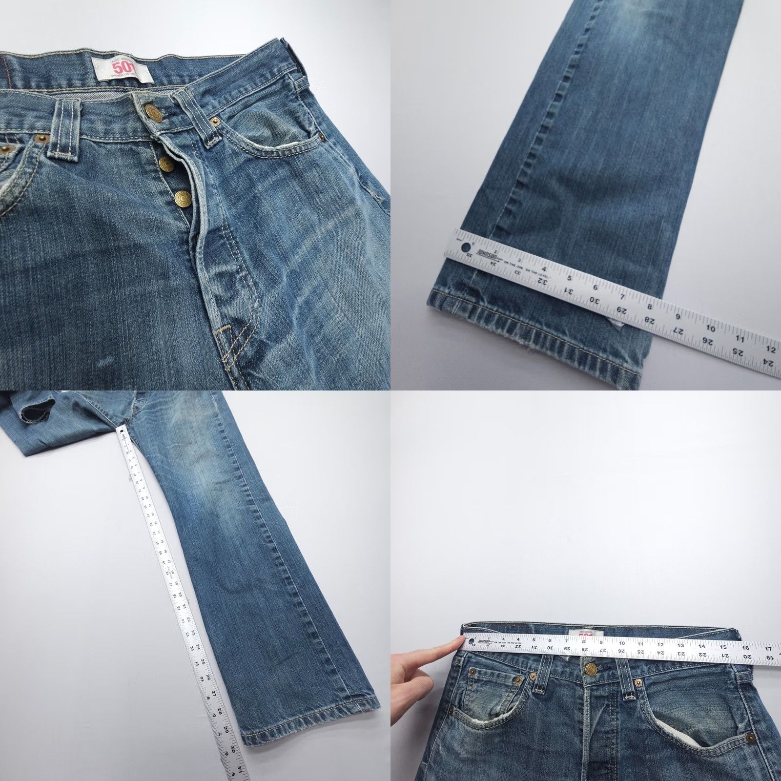 Levi's VINTAGE Levi's 501 Jeans Mens 31 x 30 Dark Wash Blue Y2K 2000s Denim Jeans Mens Leather Patch Button Fly Retro American Classic Size US 31 - 8 Thumbnail
