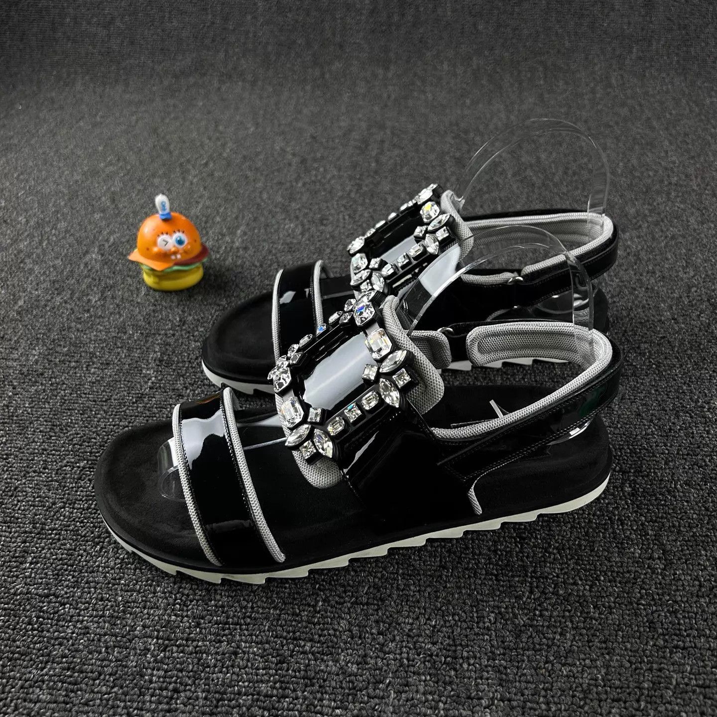 Roger Vivier Roger Vivier Black Strass Velcro Strap Sandals 38 Size US 7.5 / IT 37.5 - 1 Thumbnail