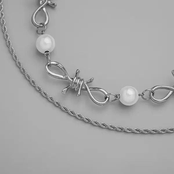 Jewelry Wired Spike Pearl Necklace Chain Size ONE SIZE - 2 Thumbnail