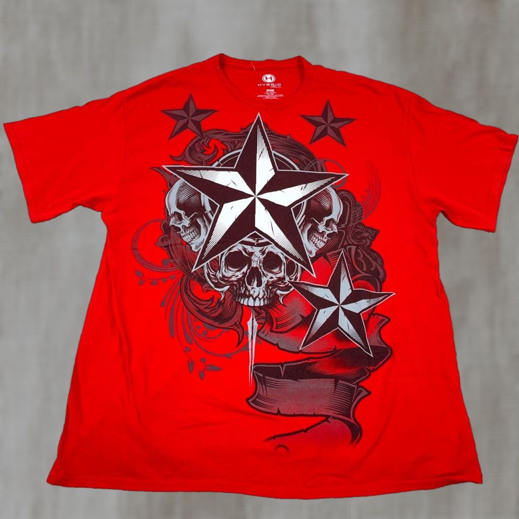 Vintage VINTAGE Hybrid Shirt Men XL Red Graphic Print Skull Tattoo Cyber Punk Retro 2010s Size US XL / EU 56 / 4 - 1 Thumbnail