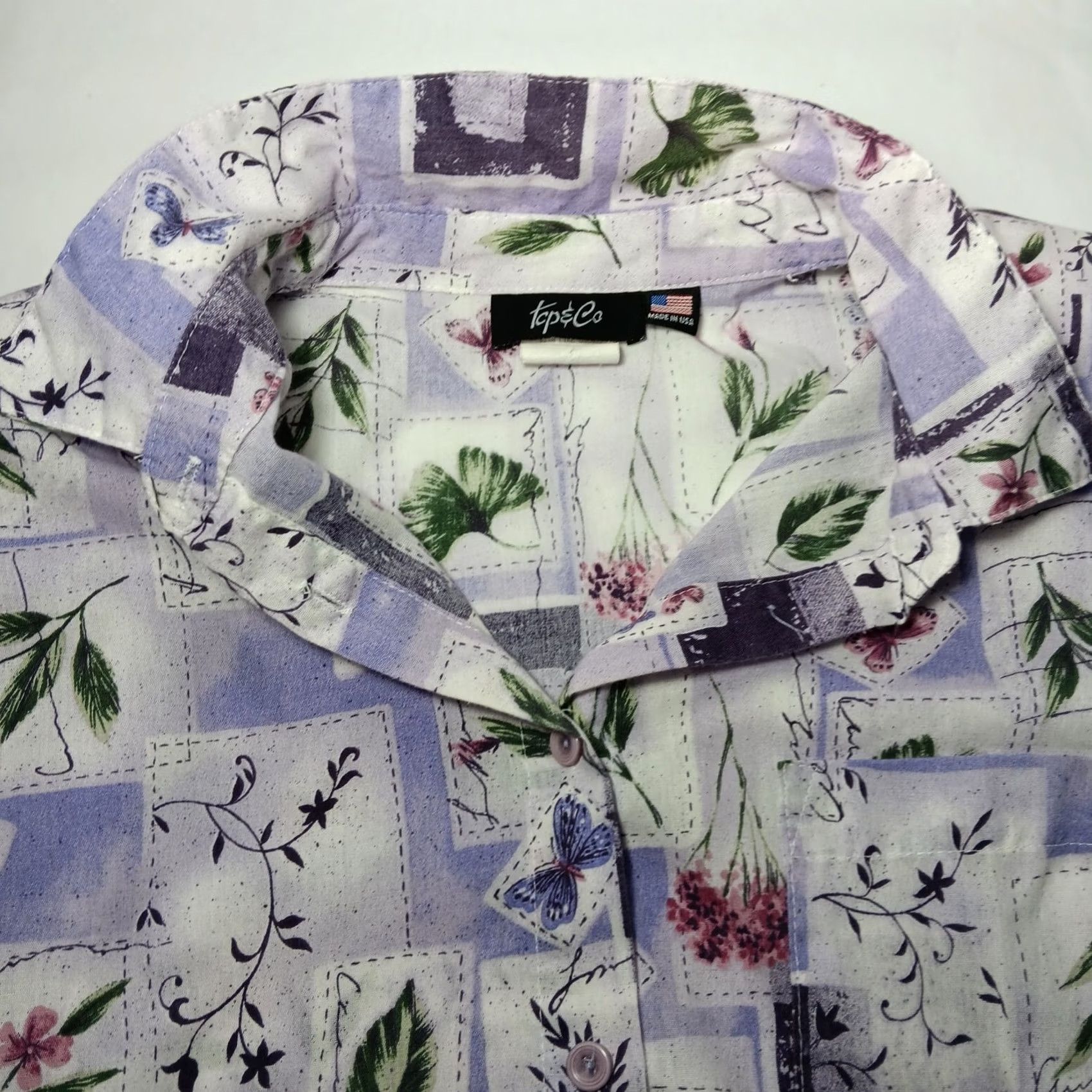 CO Top & Co Blouse XL Purple Lavender Floral Butterfly Nature Shirt Vintage WS19 Size XL / US 12-14 / IT 48-50 - 7 Thumbnail