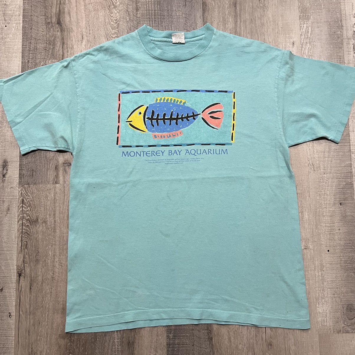 Vintage VTG Monterey Bay Aquarium 90s Teal Blue Fish Aquatic Shirt Size US XL / EU 56 / 4 - 1 Thumbnail
