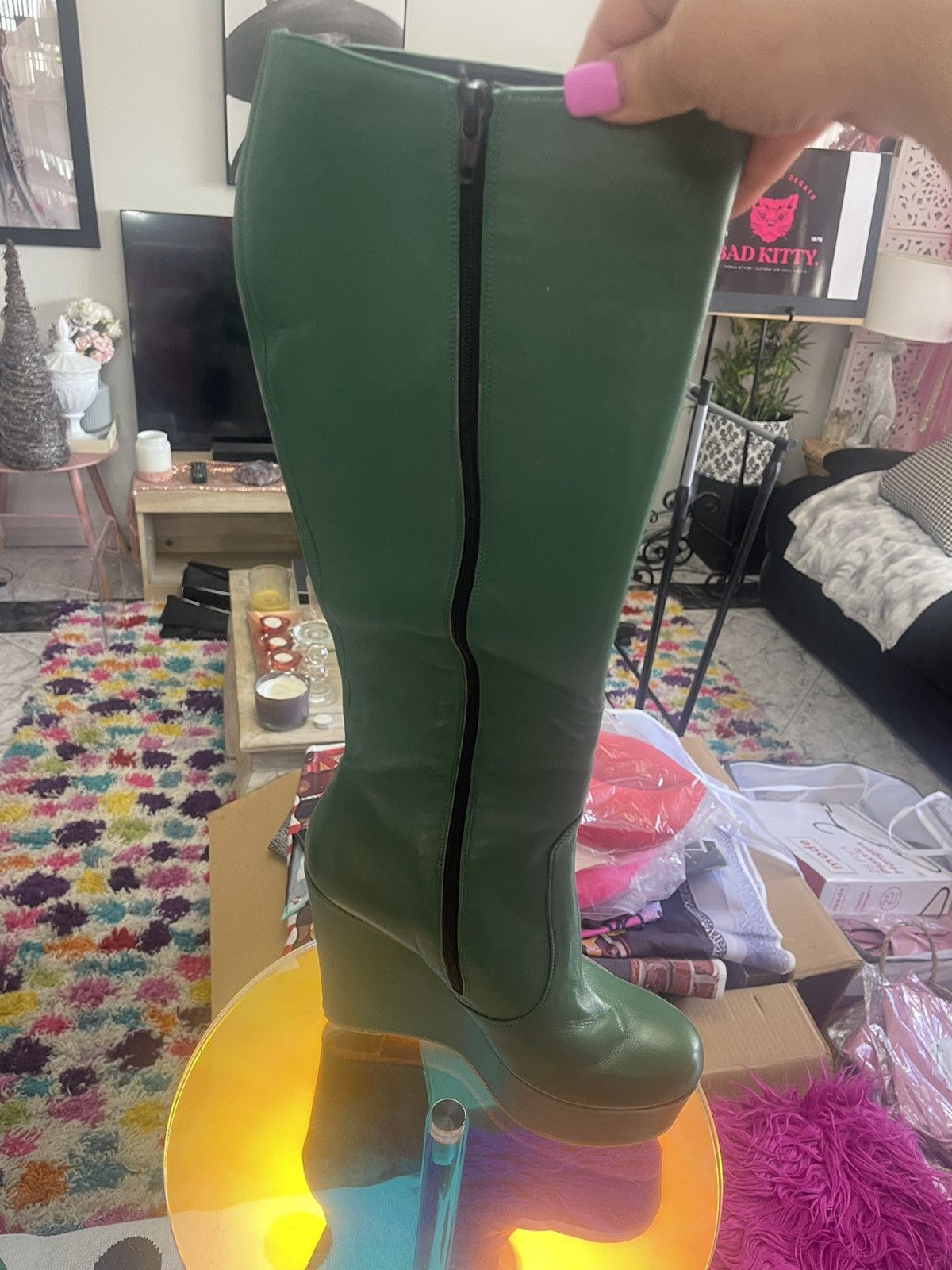 Other Italian-made Sam green leather knee high boots Size US 9 / IT 39 - 3 Thumbnail