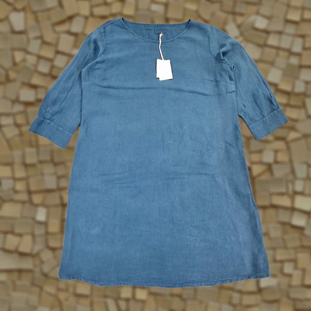 120% Lino VINTAGE 120% Lino Dress Blue Knee Length Linen 48 Womens Summer Casual Boat Neck 3/4 Sleeve Size XL / US 12-14 / IT 48-50 - 1 Thumbnail