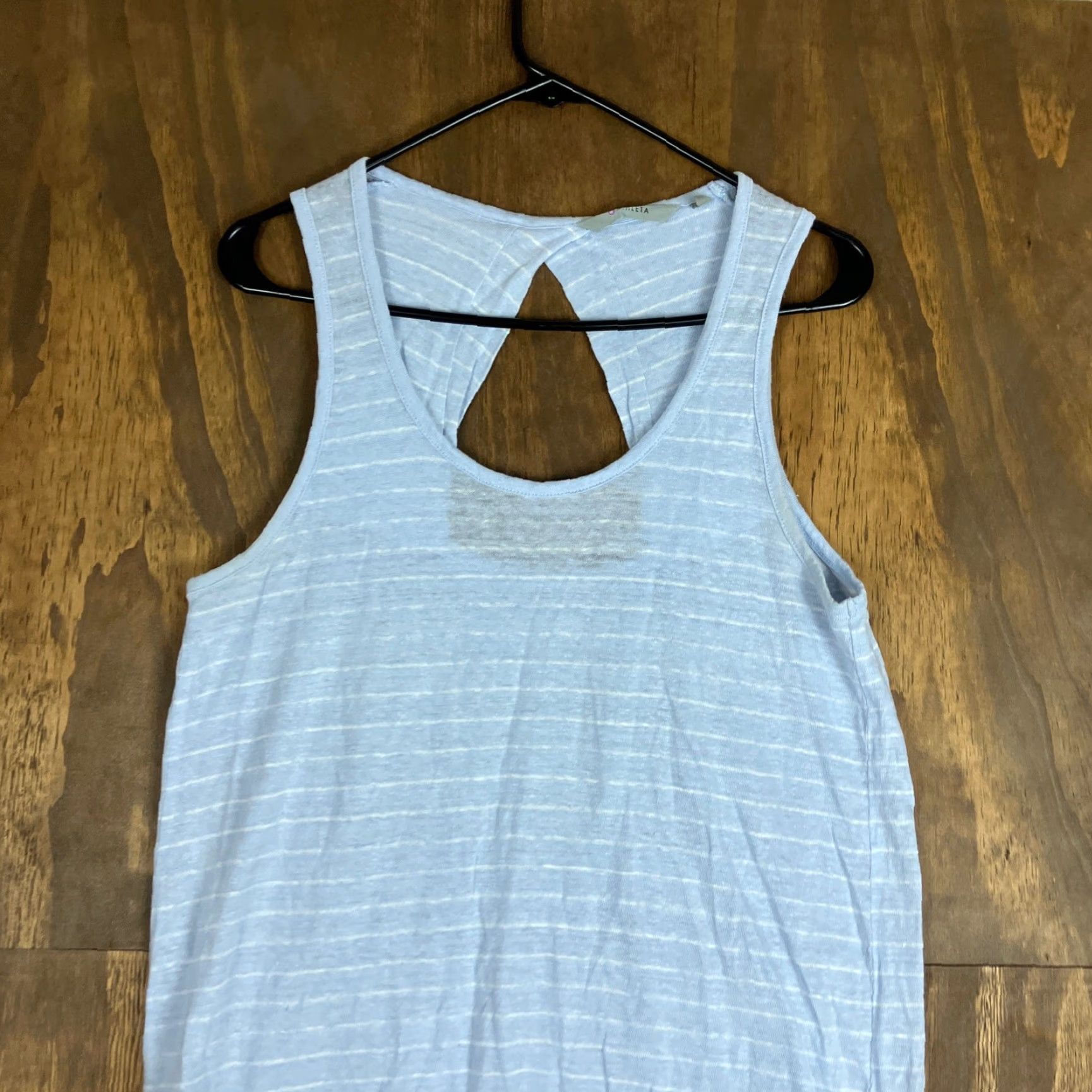 Athleta Athleta Blouse Sleeveless Blue White Stripe 100% Linen Key Hole Tank Small Womens Size S / US 4 / IT 40 - 2 Thumbnail