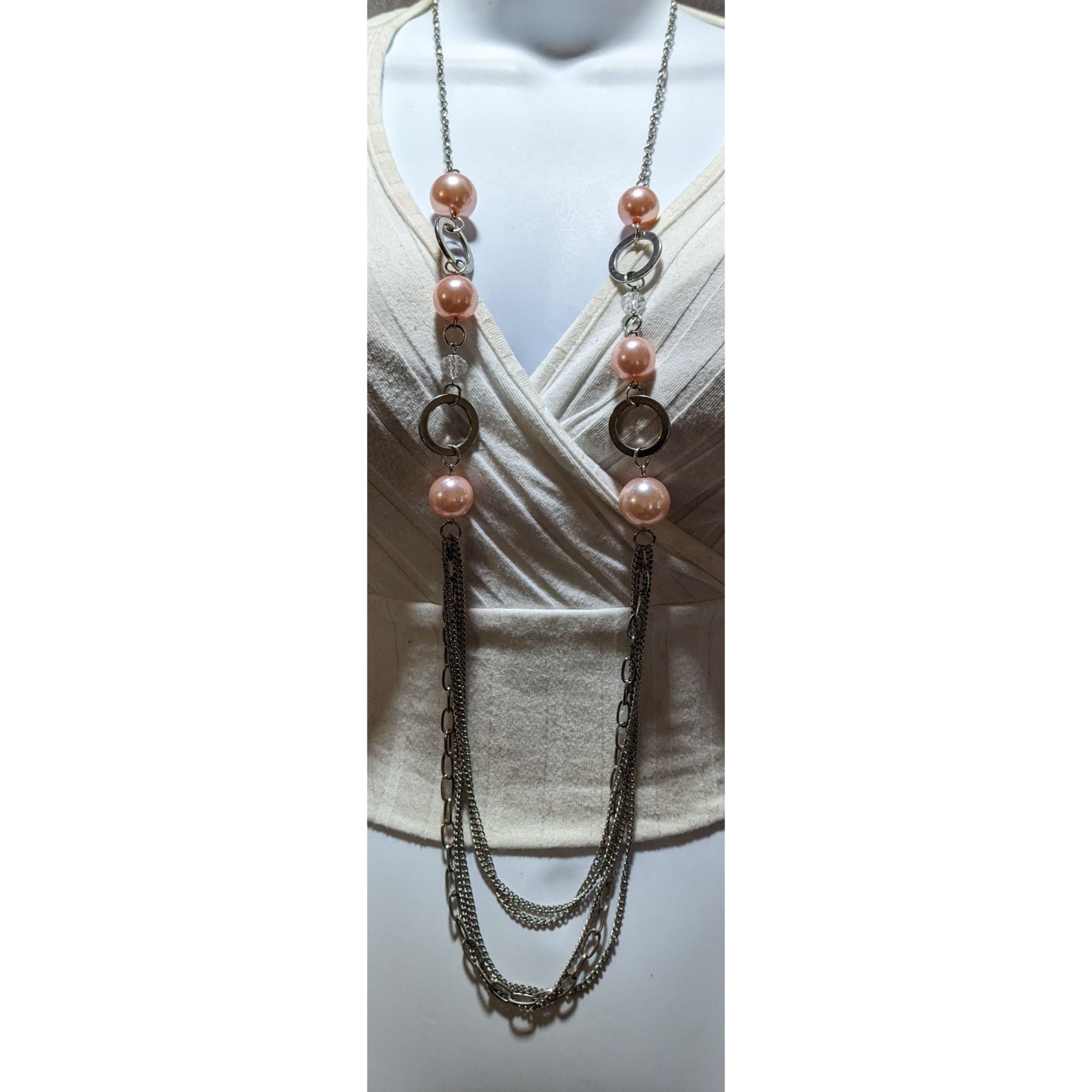 Other Long Silver & Pink Pearl Chain Necklace Size ONE SIZE - 6 Thumbnail