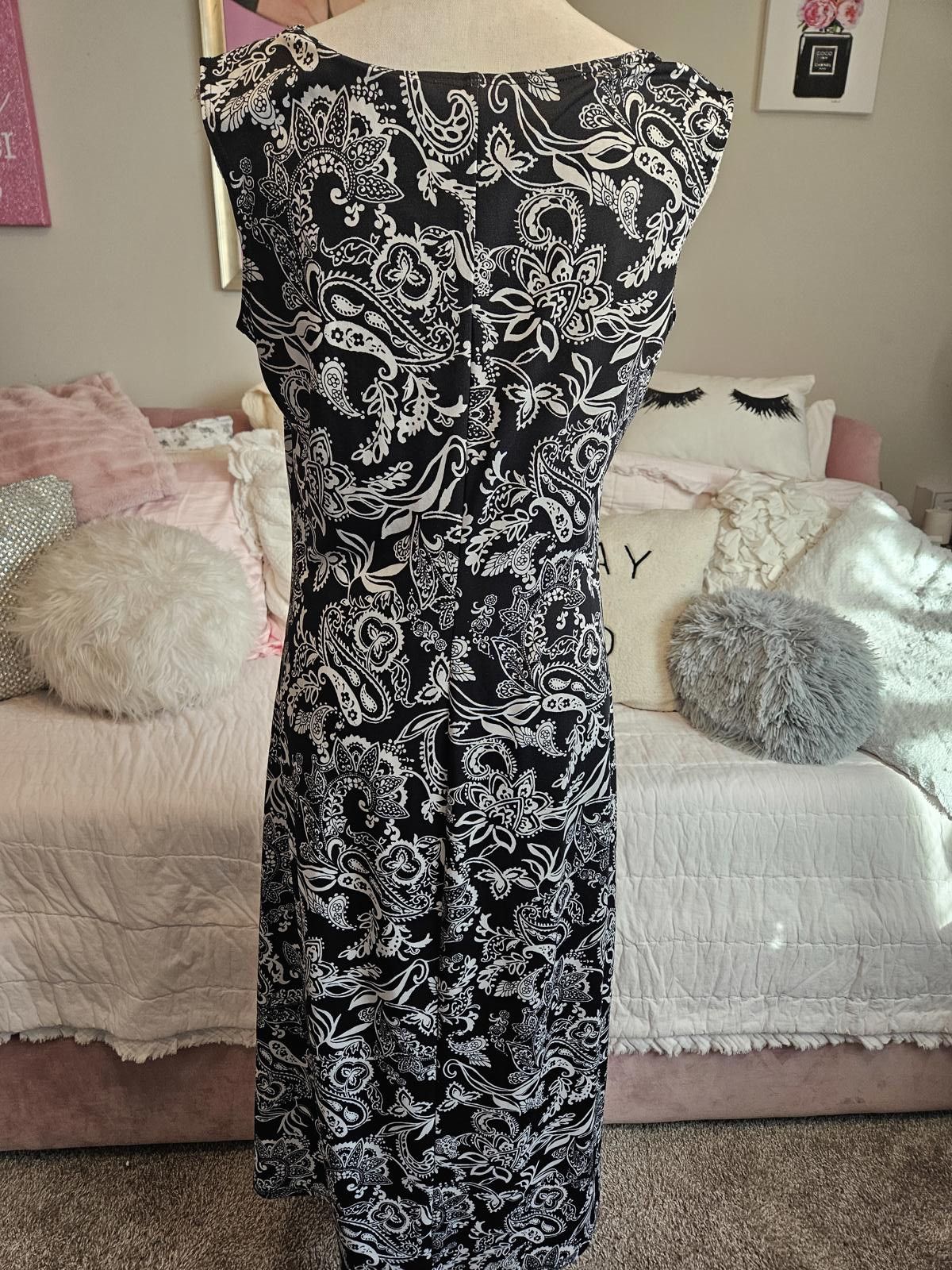 Designer Black & White Floral Maxi Dress Size L / US 10 / IT 46 - 4 Thumbnail